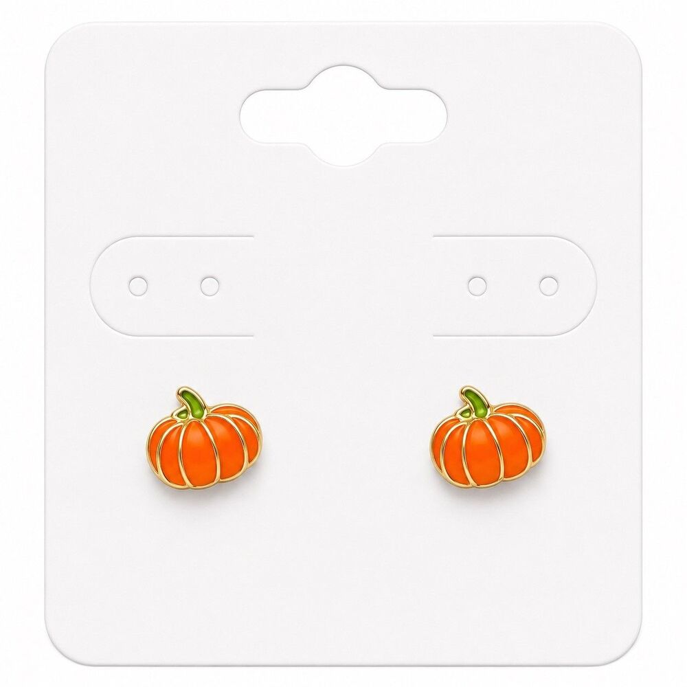 Gold Orange Enamel Pumpkin Stud Earrings Fall Halloween Autumn Jewelry NEW